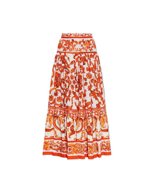 Dolce & Gabbana Red Long Skirt With "Majolica" Print