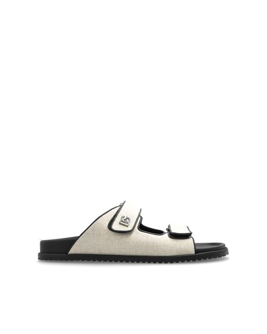 Dolce & Gabbana White Slides With A Logo-Shaped Applique for men