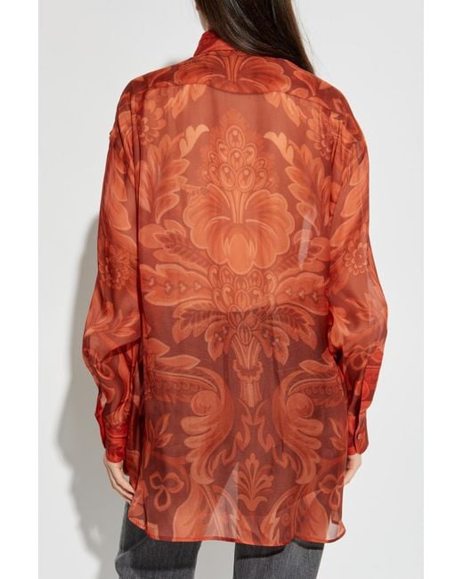 Etro Red Silk Shirt With Floral Motif