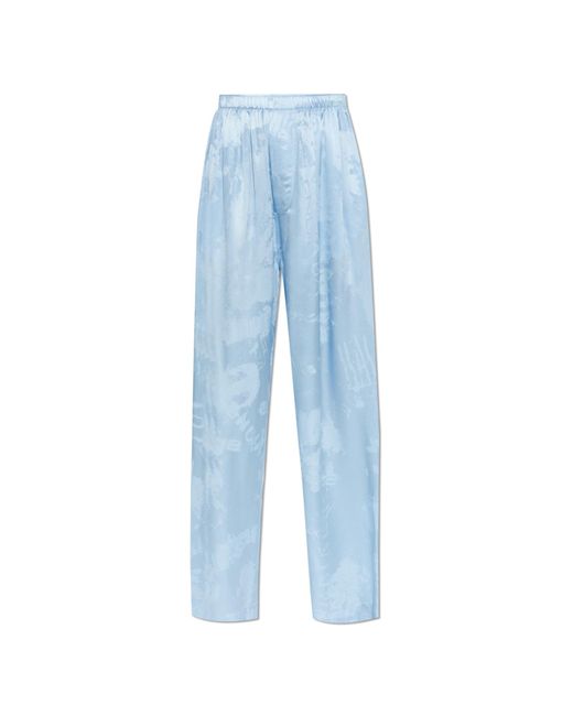 Balenciaga Blue Loose-Fit Silk Trousers