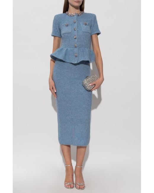 Self-Portrait Blue Dress With Shimmering Crystals