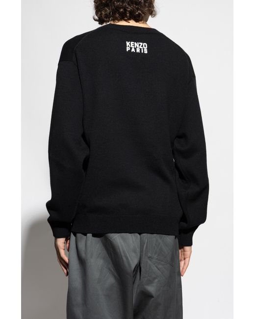 KENZO Black Sweater With A Colorfully Embroidered Logo for men