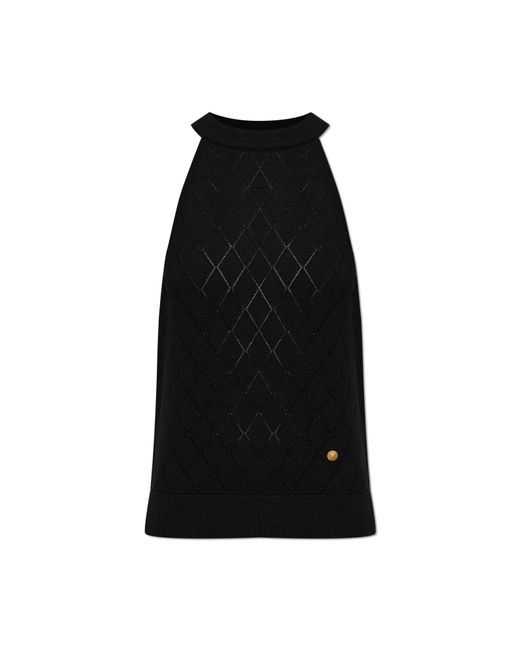 Balmain Black Wool Sleeveless Top