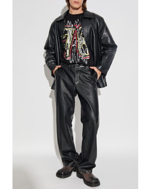 DIESEL Black Leather Jacket 'L-Jess' for men