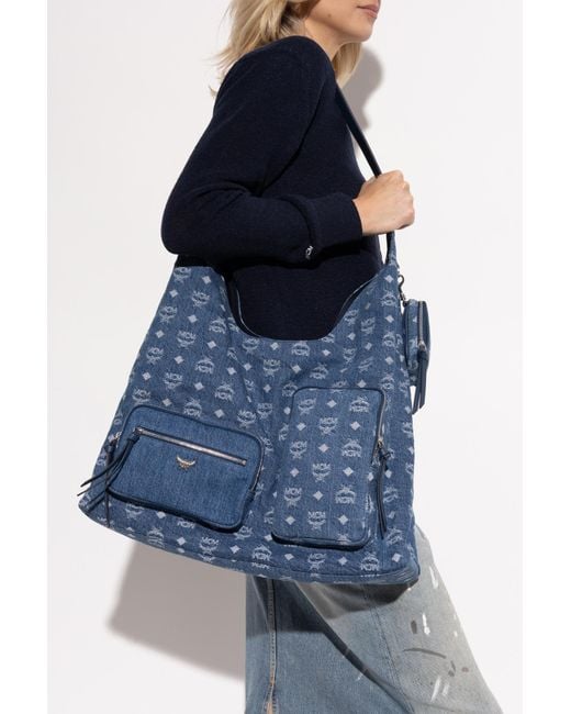 バッグ MCM denim leather one shoulder bag MCM Aren XL Visetos Denim Shoulder Bag | Neiman Marcus
