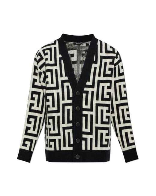 Balmain Black Cashmere Cardigan With Monogram for men