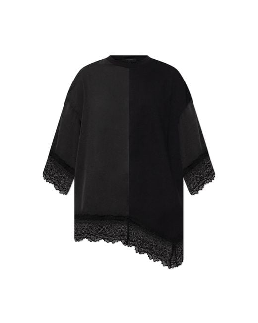 AllSaints Black T-Shirt With Lace Trim 'Lenny'