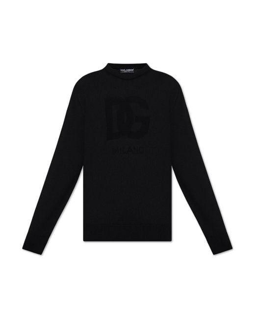 Dolce & Gabbana Black Wool Sweater With Logo for men