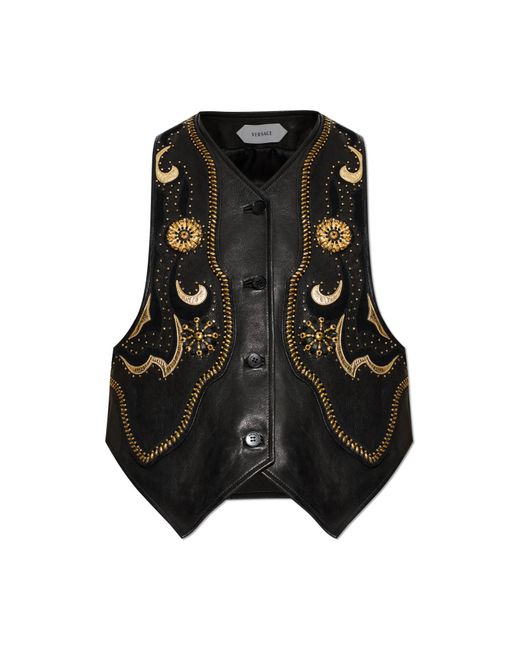 Versace Black Leather Vest With Studs