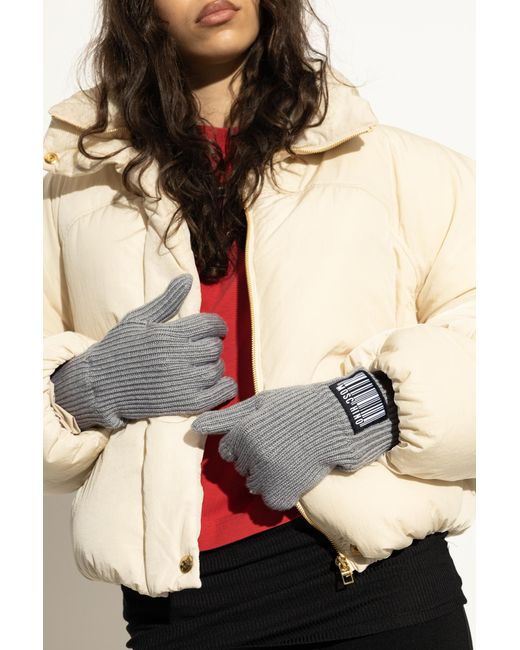Moschino Gray Gloves With A Logo Patch