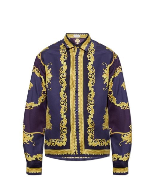 Versace Blue Silk Shirt With Pattern for men