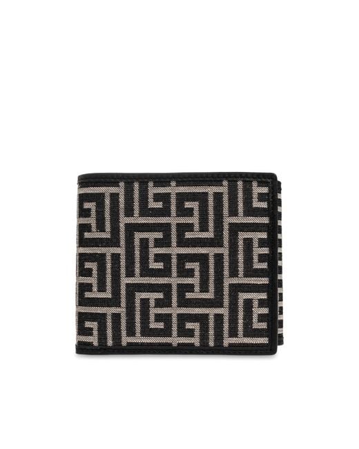 Balmain Black Leather Wallet With Logo for men