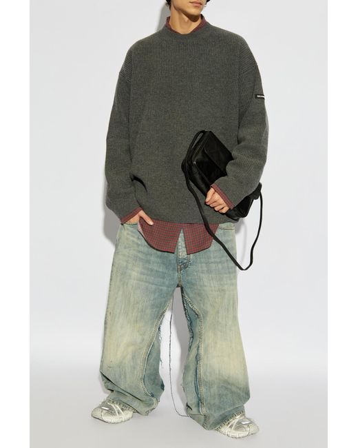 Balenciaga Green Wool Sweater With Logo for men