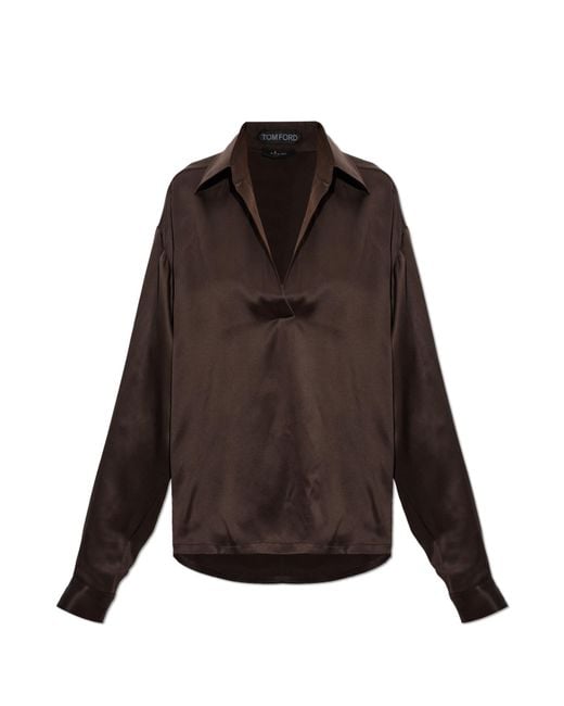 Tom Ford Brown Silk Top With Long Sleeves
