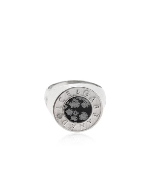 Dolce & Gabbana Metallic Signet Ring With Logo for men