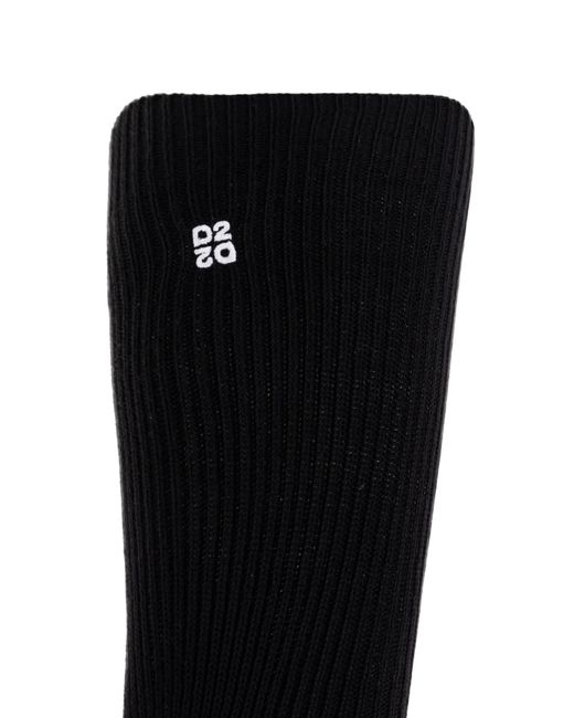 DSquared² Black Long Socks With Embroidered Logo for men