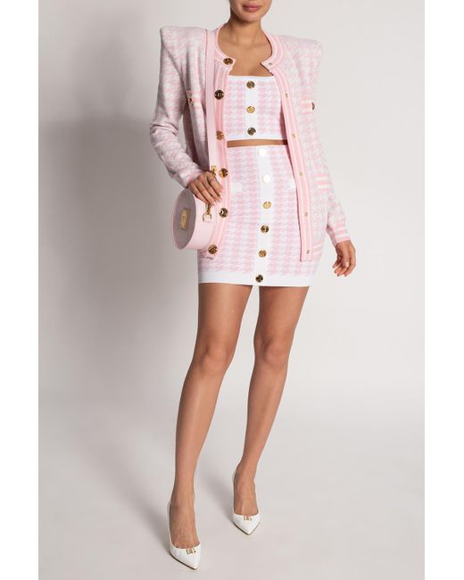 Balmain Pink Houndstooth Cardigan