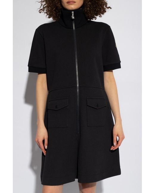 Moncler Black Dress With A Stand-Up Collar