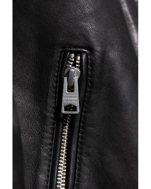AllSaints Black Sleek Leather Biker Jacket for men