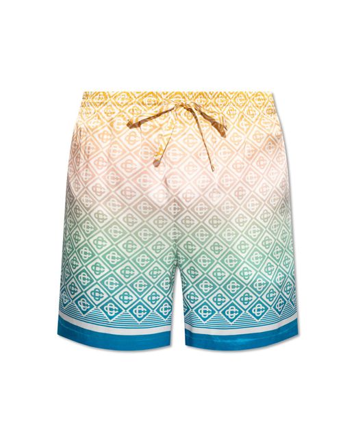 Casablancabrand Blue Silk Shorts, for men