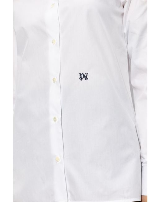 Palm Angels White Cotton Shirt With Logo