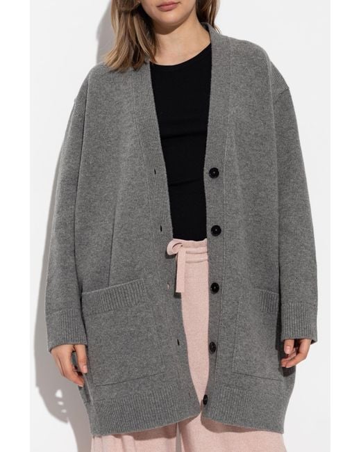 Jil Sander Gray Cardigan With Detachable Faux Fur
