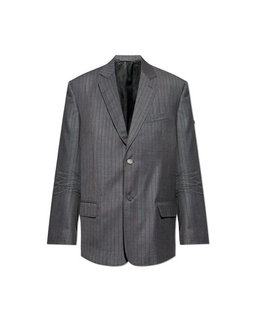 Balenciaga Gray Wool Blazer With Pinstripe Pattern for men