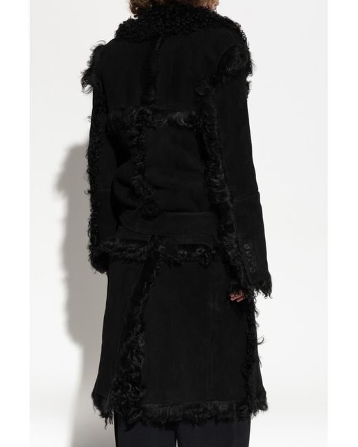 The Attico Black Shearling Coat Tied With A Belt
