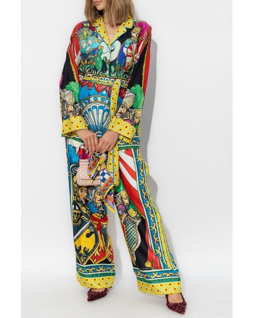 Dolce & Gabbana Multicolor Silk Trousers With Carretto Pattern