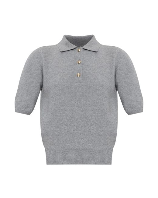 Balmain Gray Wool Polo Shirt With Short Sleeves