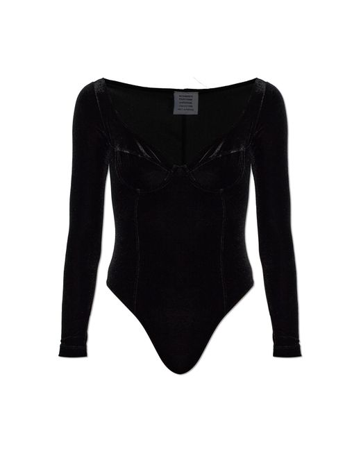 Vetements Black Velvet Bodysuit With Long Sleeves
