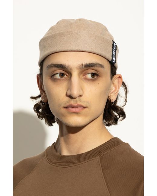 Moschino Natural Cotton Beanie With Logo Patch