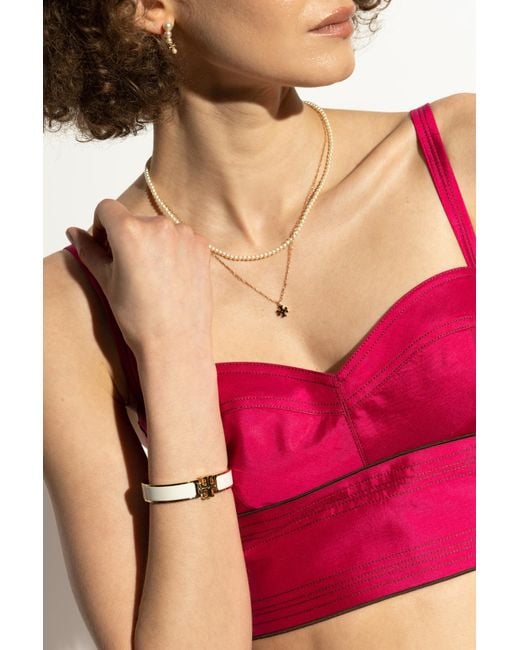 Tory Burch Natural Brass Bracelet With Logo