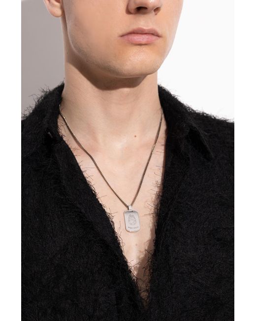 Alexander McQueen Black Necklace With A Pendant Featuring An Engraved Logo for men