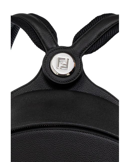 Fendi Black Leather Backpack With Logo for men