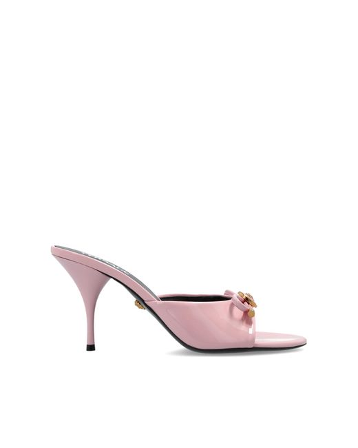 Versace Pink Heeled Mules "Opera Bow"