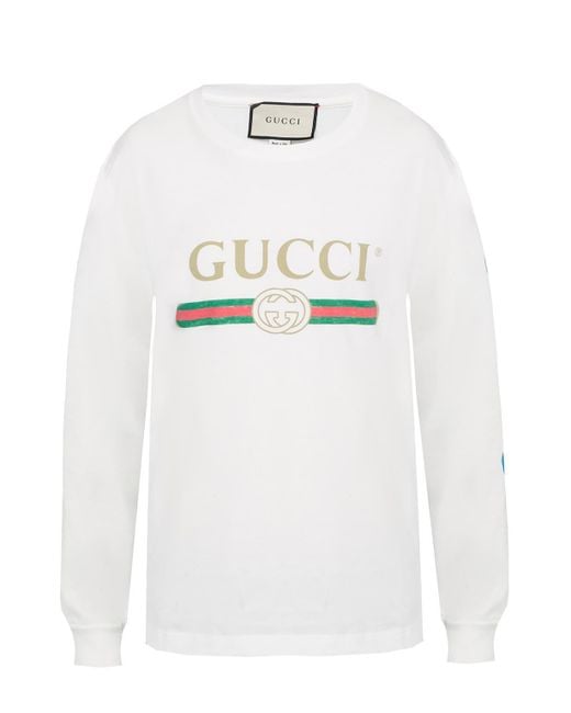 Gucci White Dragon-embroidered Cotton Long-sleeve T-shirt for men