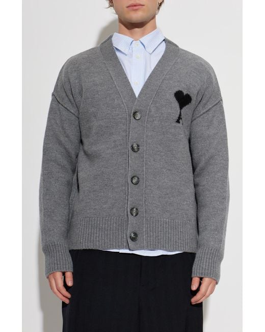 AMI Gray Wool Cardigan for men