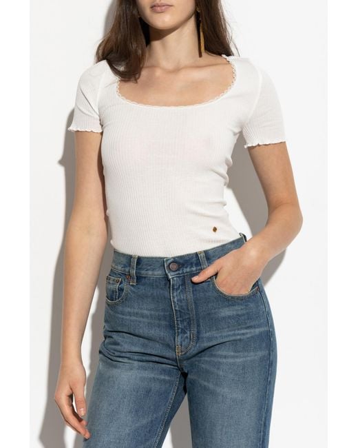 Chloé White Ribbed Fitted Top