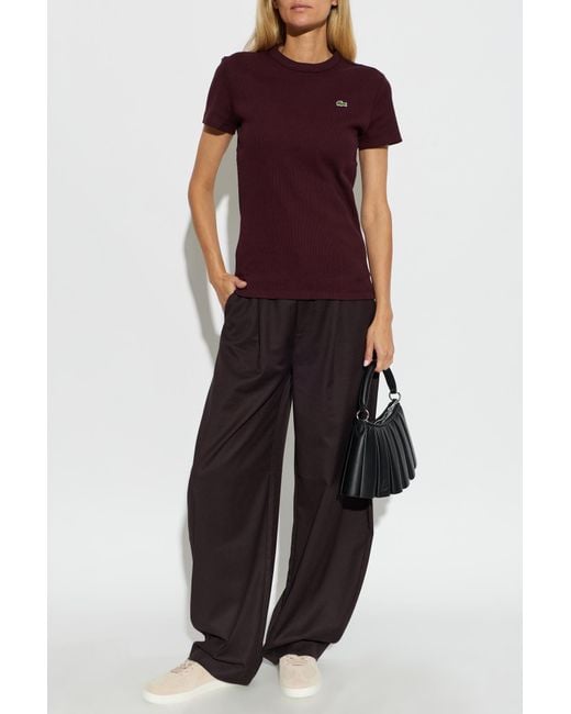 Lacoste Red Ribbed Top With Logo Patch