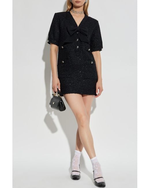 Alessandra Rich Black Tweed Dress With A Bow