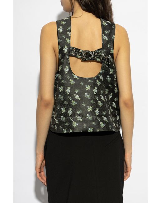 Ganni Black Top With Floral Pattern