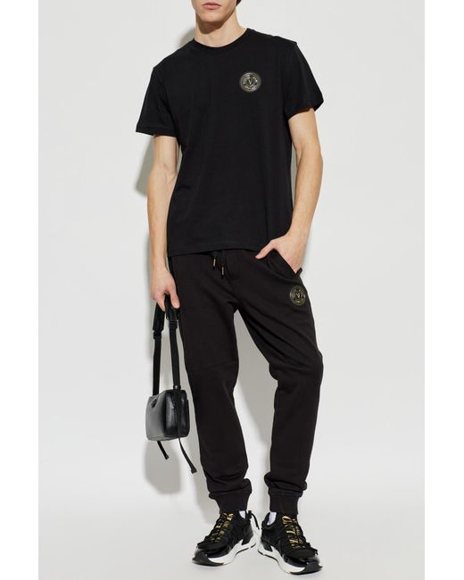 Versace Jeans Couture Black T-Shirt With Logo Patch for men