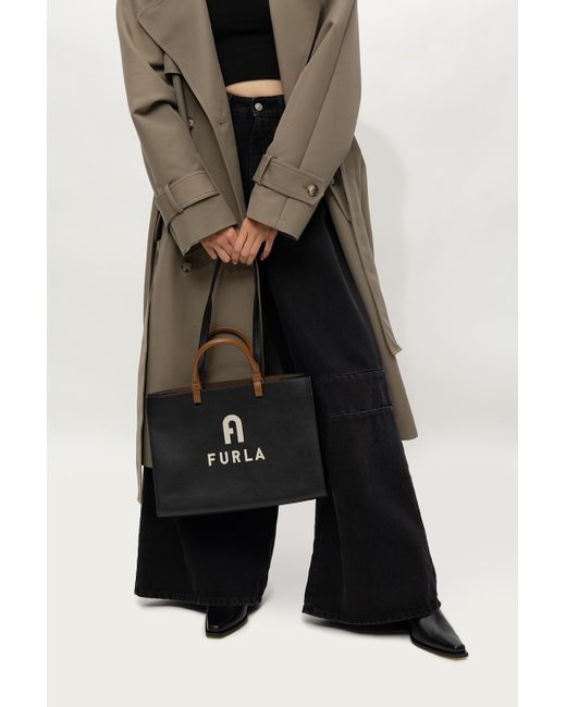 Furla Leather 'varsity Style Large' Shopper Bag in Black | Lyst