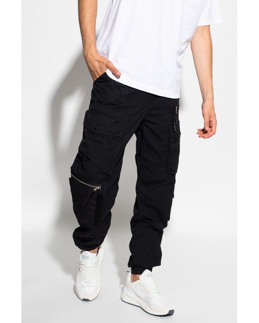 DIESEL Cotton Cargo Trousers in Black for Men - Lyst