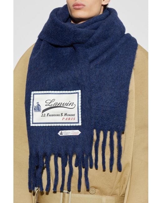 Lanvin Blue Scarf With Fringes for men
