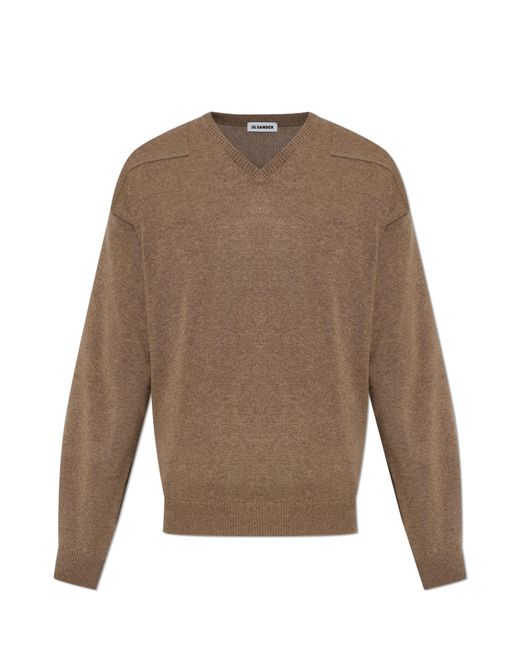 Jil Sander Natural Wool V-Neck Sweater for men