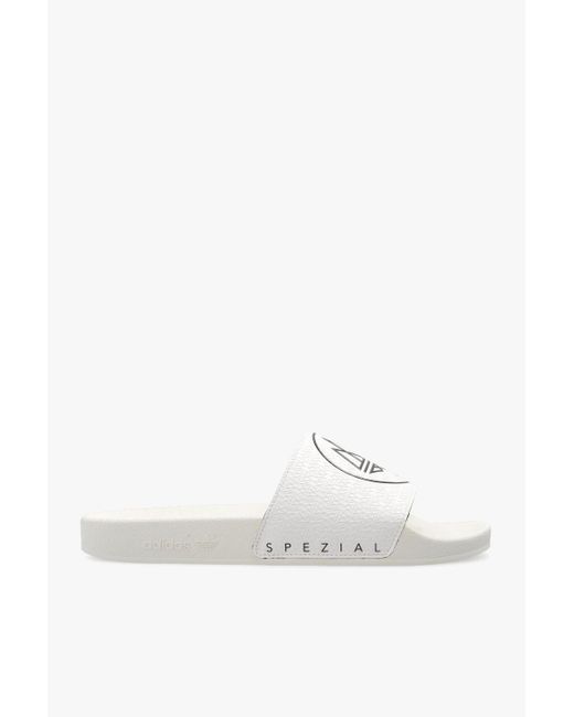 Adidas Originals White Spezial Adilette Logo-print Rubber Slides for men