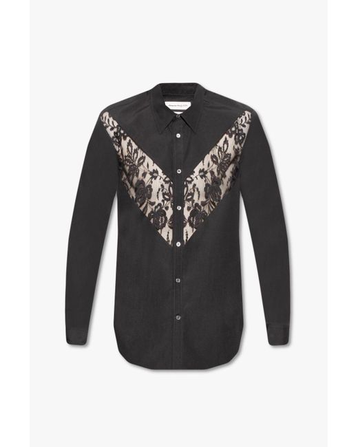 Alexander McQueen Black Shirt With Lace Insert for men