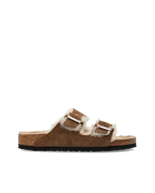 Birkenstock Brown 'Arizona Shearling' Slides for men
